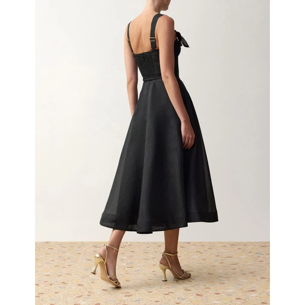 Zimmermann Clash Print Bow Midi Dress in Black | Midi Dresses | Coveti, view 4