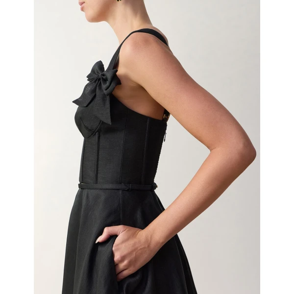 Zimmermann Clash Print Bow Midi Dress in Black | Midi Dresses | Coveti, view 5