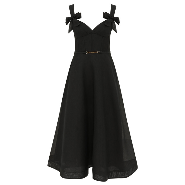 Zimmermann Clash Print Bow Midi Dress in Black | Midi Dresses | Coveti