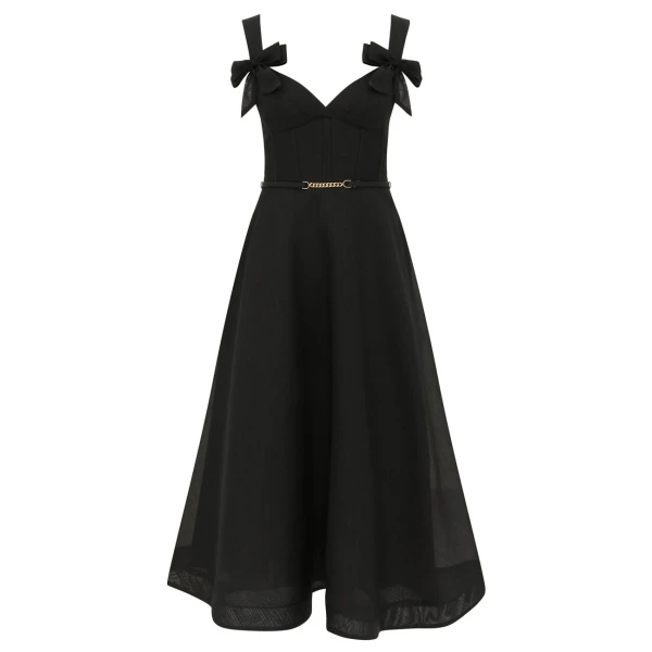 Clash Print Bow Midi Dress