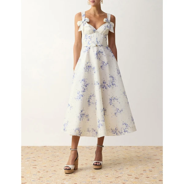 Zimmermann Clash Print Bow Midi Dress in Multicolour | Midi Dresses | Coveti, view 2
