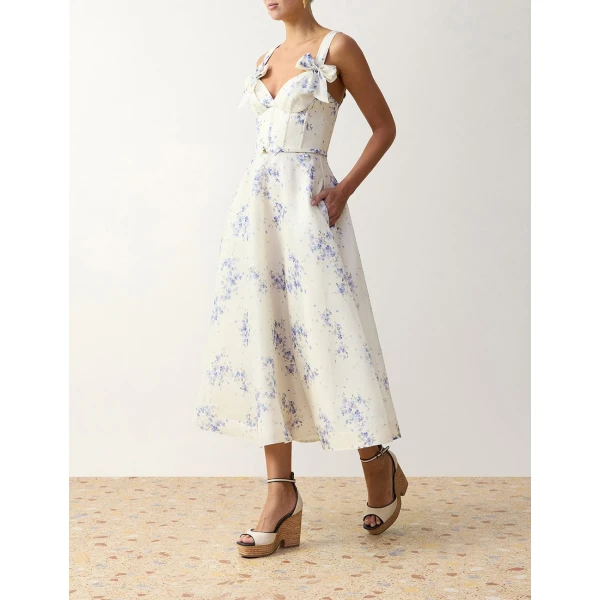 Zimmermann Clash Print Bow Midi Dress in Multicolour | Midi Dresses | Coveti, view 3