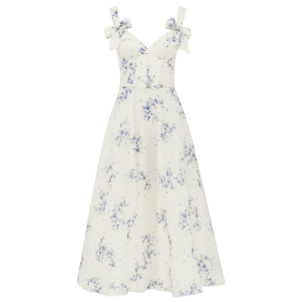 Zimmermann Clash Print Bow Midi Dress in Multicolour | Midi Dresses | Coveti