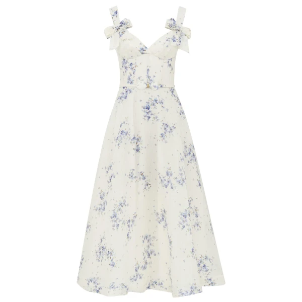 Clash Print Bow Midi Dress
