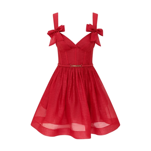 Clash Print Bow Mini Dress