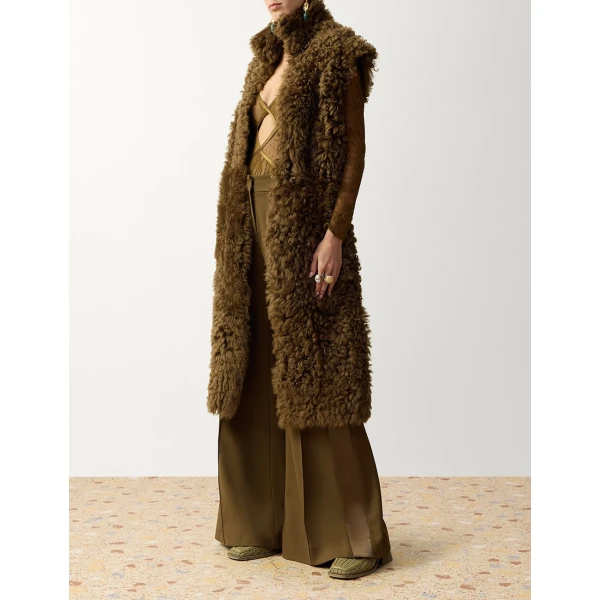 Zimmermann Clash Shearling Longline Vest in Neutrals | Vests | Coveti, view 3