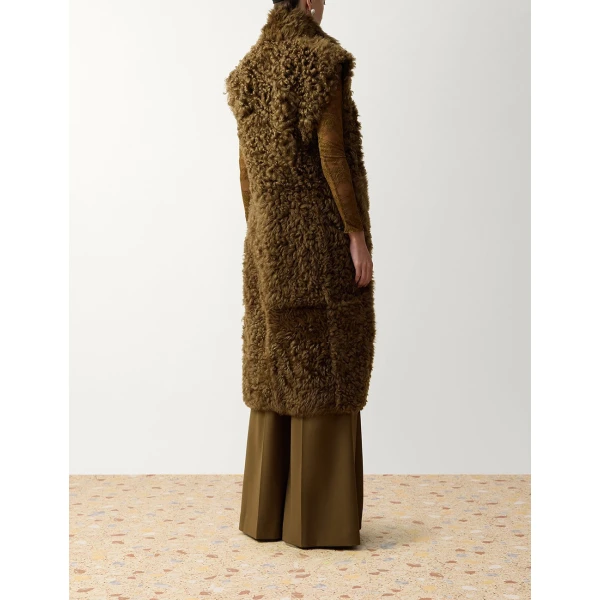 Zimmermann Clash Shearling Longline Vest in Neutrals | Vests | Coveti, view 4