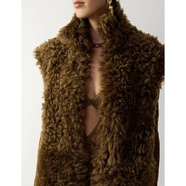 Zimmermann Clash Shearling Longline Vest in Neutrals | Vests | Coveti, view 5
