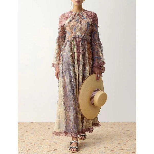 Zimmermann Clash Spliced Ruffle Maxi Gown in Multicolour | Maxi Dresses | Coveti, view 2