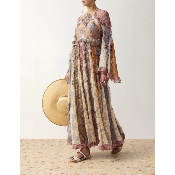 Zimmermann Clash Spliced Ruffle Maxi Gown in Multicolour | Maxi Dresses | Coveti, view 3