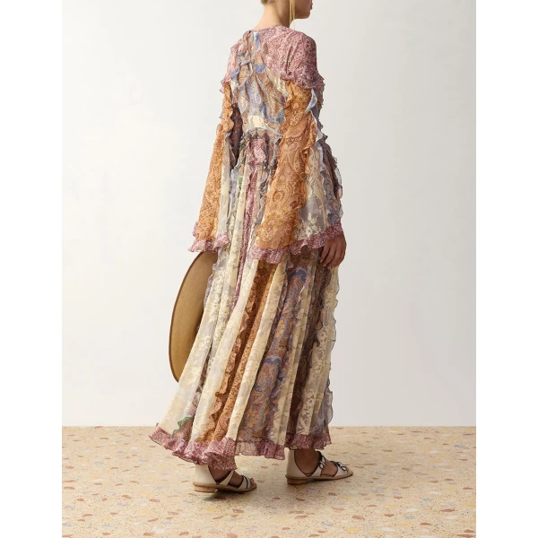 Zimmermann Clash Spliced Ruffle Maxi Gown in Multicolour | Maxi Dresses | Coveti, view 4