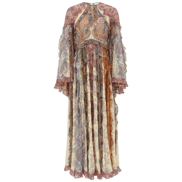 Zimmermann Clash Spliced Ruffle Maxi Gown in Multicolour | Maxi Dresses | Coveti