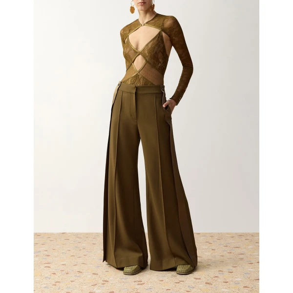Zimmermann Clash Tuxedo Wide Leg Pant in Green | Wide leg pants | Coveti, view 2
