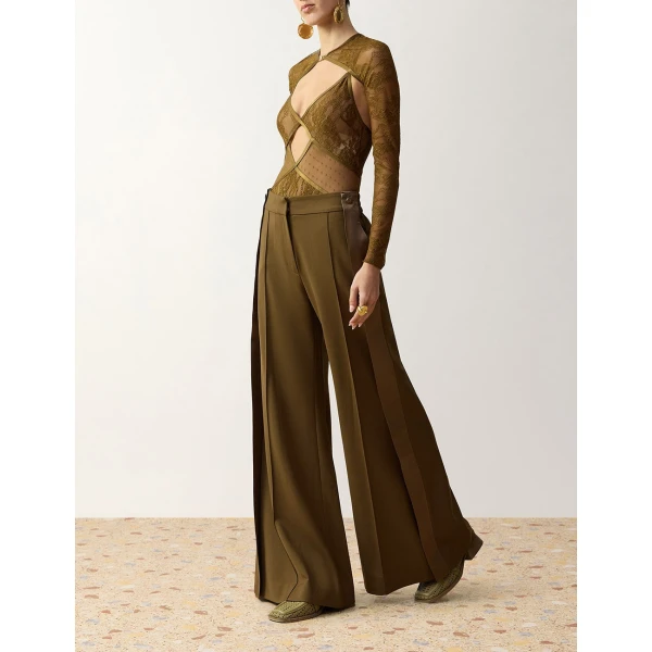 Zimmermann Clash Tuxedo Wide Leg Pant in Green | Wide leg pants | Coveti, view 3