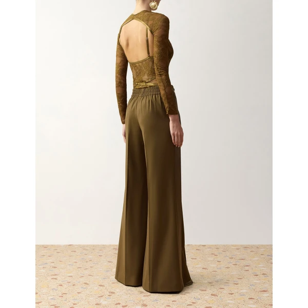 Zimmermann Clash Tuxedo Wide Leg Pant in Green | Wide leg pants | Coveti, view 4