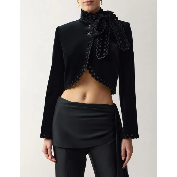 Zimmermann Clash Velvet Cropped Jacket in Black | Jackets | Coveti, view 2