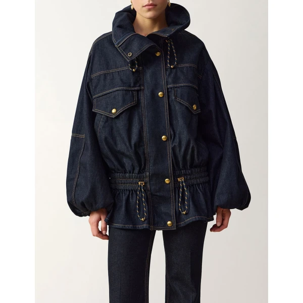 Zimmermann Denim Drawstring Bomber Jacket in Blue | Jackets | Coveti, view 2