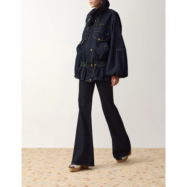 Zimmermann Denim Drawstring Bomber Jacket in Blue | Jackets | Coveti, view 3