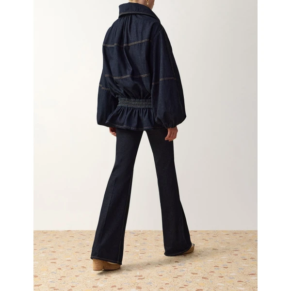 Zimmermann Denim Drawstring Bomber Jacket in Blue | Jackets | Coveti, view 4