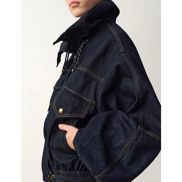 Zimmermann Denim Drawstring Bomber Jacket in Blue | Jackets | Coveti, view 5