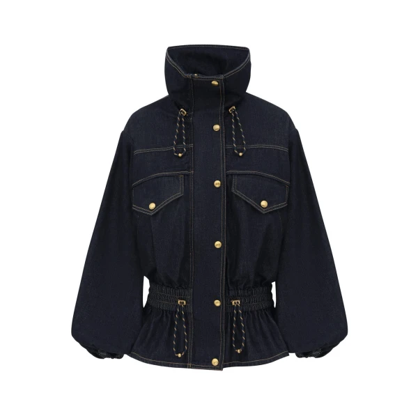 Denim Drawstring Bomber Jacket