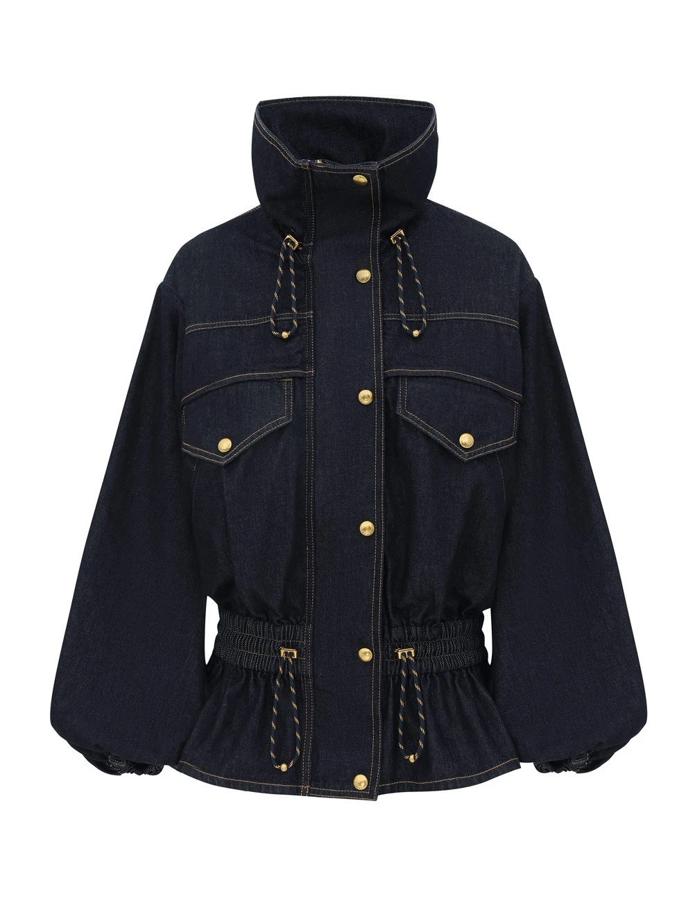 Zimmermann Denim Drawstring Bomber Jacket in Blue Zimmermann Denim Drawstring Bomber Jacket in Blue | Jackets | Coveti