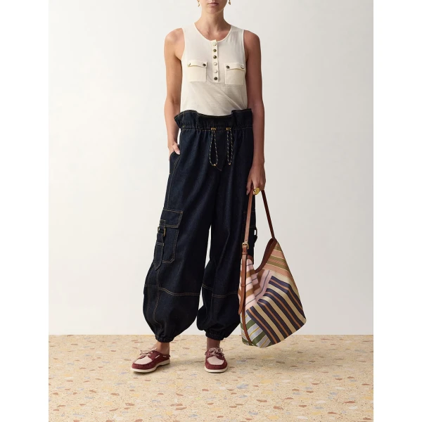 Zimmermann Denim Drawstring Cargo Pant in Blue | Denim | Coveti, view 2