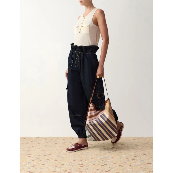 Zimmermann Denim Drawstring Cargo Pant in Blue | Denim | Coveti, view 3