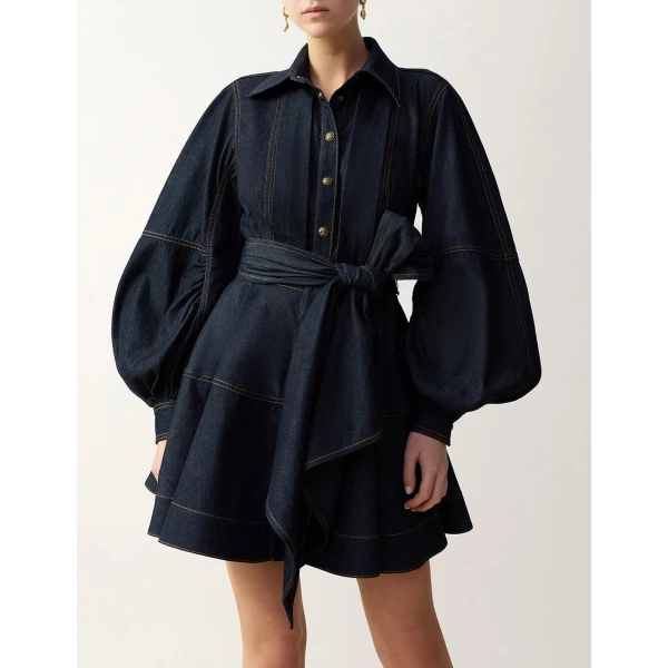 Zimmermann Denim Sash Mini Dress in Blue | Mini Dresses | Coveti, view 2