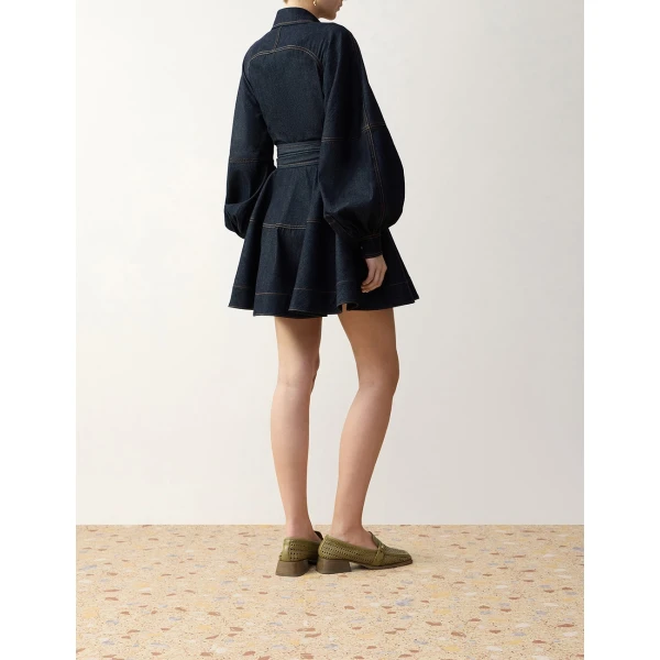 Zimmermann Denim Sash Mini Dress in Blue | Mini Dresses | Coveti, view 4