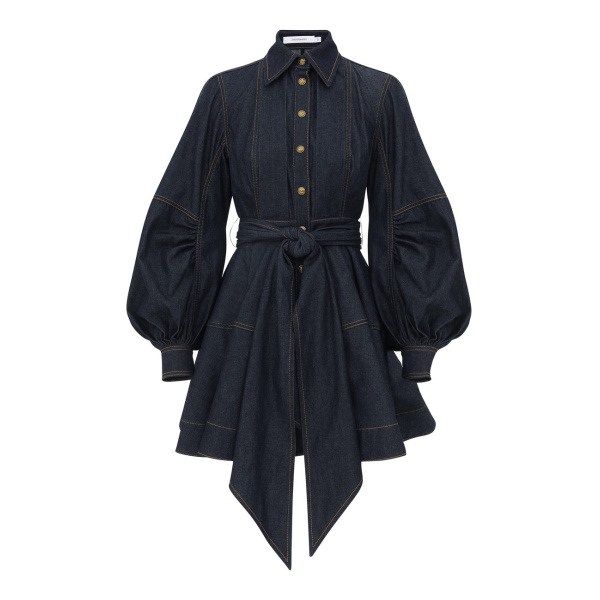 Zimmermann Denim Sash Mini Dress in Blue | Mini Dresses | Coveti