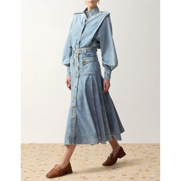 Zimmermann Denim Utility Midi Skirt in Blue | Denim Skirts | Coveti, view 3