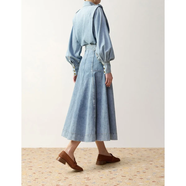 Zimmermann Denim Utility Midi Skirt in Blue | Denim Skirts | Coveti, view 4
