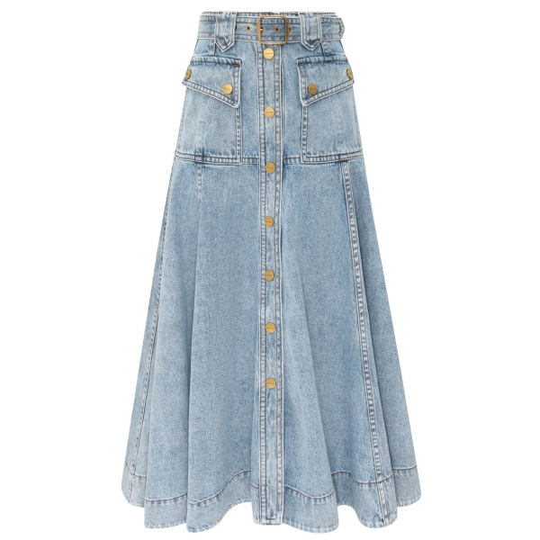 Zimmermann Denim Utility Midi Skirt in Blue | Denim Skirts | Coveti