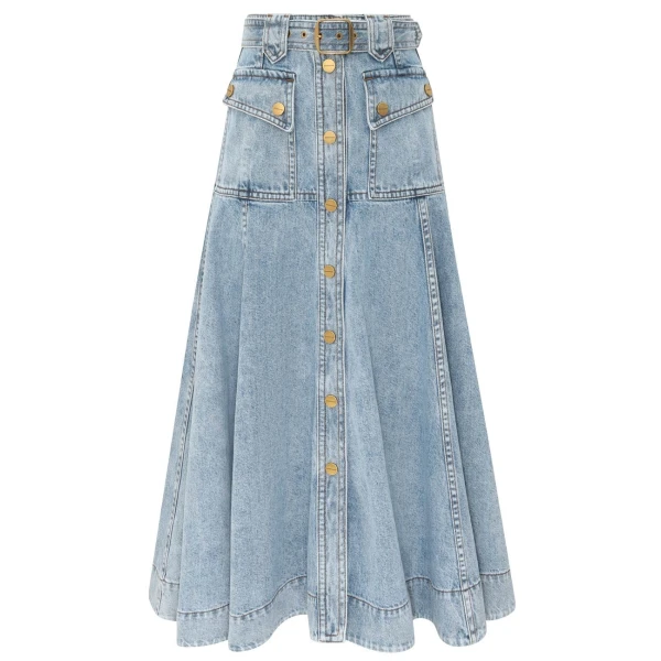 Denim Utility Midi Skirt