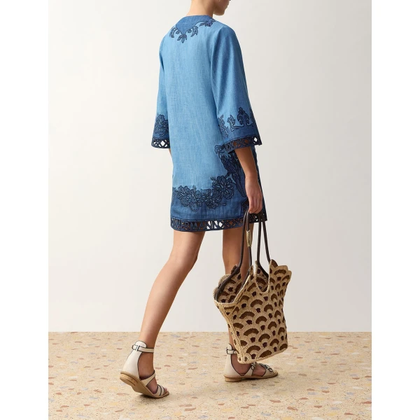 Zimmermann Echo Denim Applique Mini Dress in Blue | Mini Dresses | Coveti, view 4