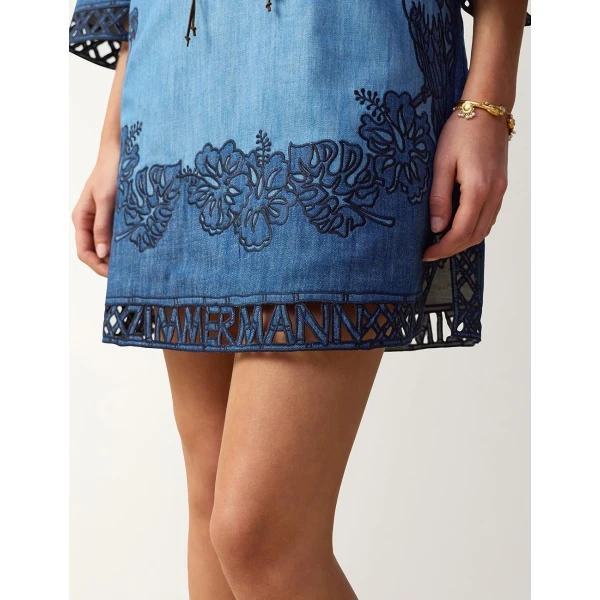 Zimmermann Echo Denim Applique Mini Dress in Blue | Mini Dresses | Coveti, view 5