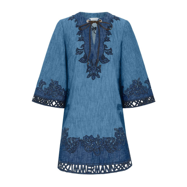 Zimmermann Echo Denim Applique Mini Dress in Blue | Mini Dresses | Coveti