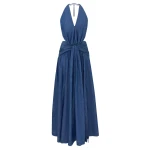 Zimmermann Echo Denim Plunge Halter Dress