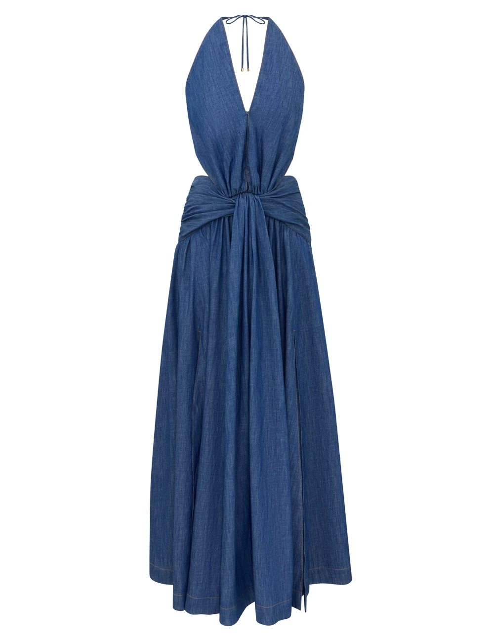 Zimmermann Echo Denim Plunge Halter Dress | Ready to Wear Collection Coveti Zimmermann Echo Denim Plunge Halter Dress