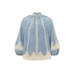 Zimmermann Fairlight Denim Lace Blouse