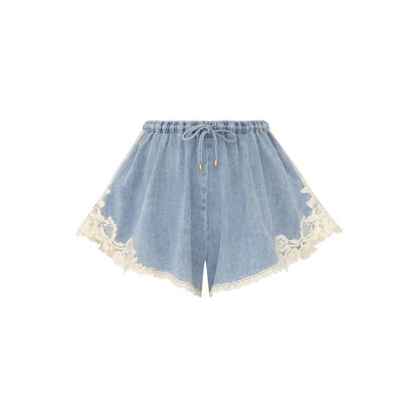 Zimmermann Fairlight Denim Lace Short