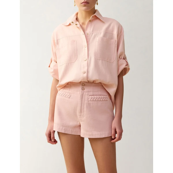 Zimmermann Fairlight Denim Relaxed Shirt in Pink | Tops | Coveti, view 2