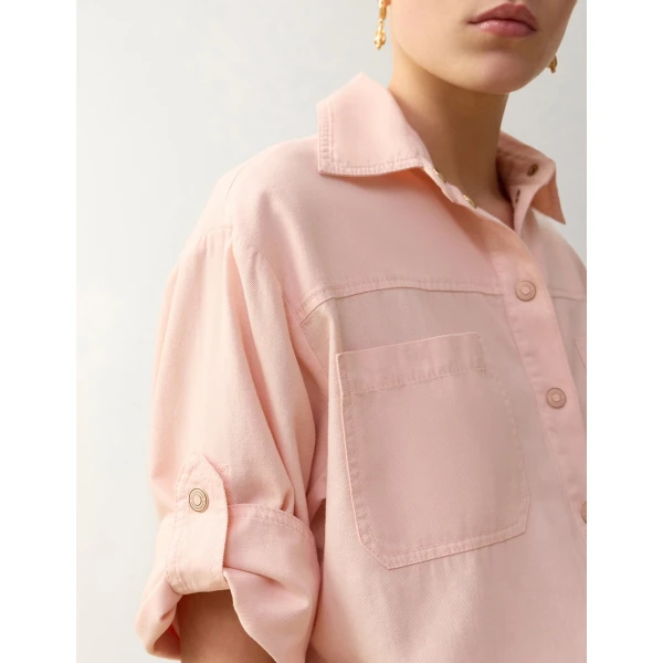 Zimmermann Fairlight Denim Relaxed Shirt in Pink | Tops | Coveti, view 5