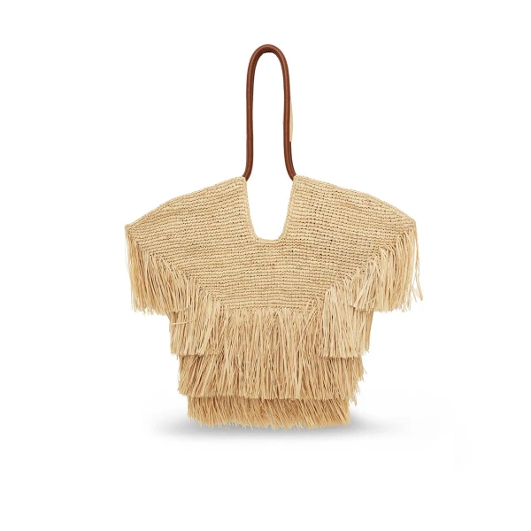 Zimmermann Goldentime Medium Fringe Tote in Beige, view 3