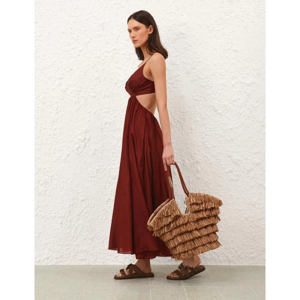 Zimmermann Goldentime Medium Fringe Tote in Beige, view 4