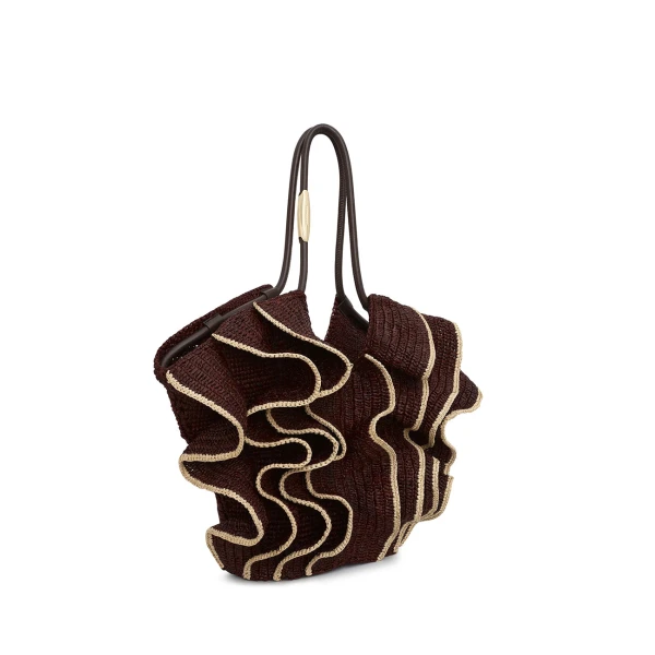 Zimmermann Goldentime Medium Ruffle Tote in Brown, view 3