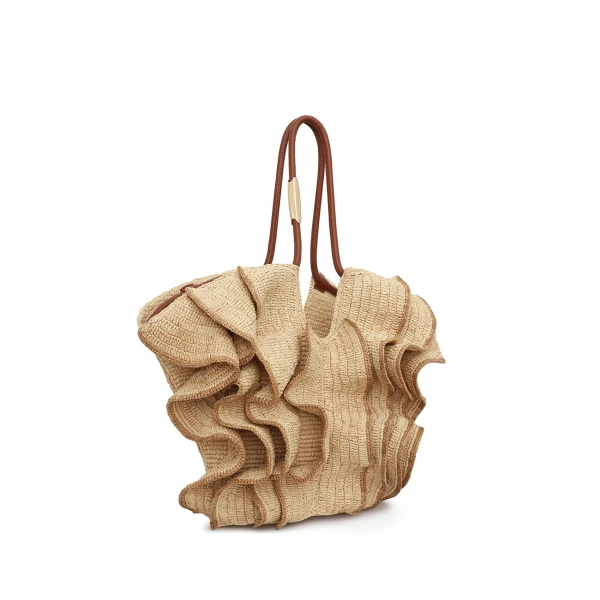 Zimmermann Goldentime Medium Ruffle Tote in Beige, view 3