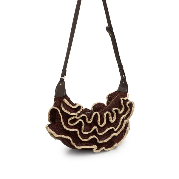 Zimmermann Goldentime Ruffle Shoulder Bag in Brown, view 3