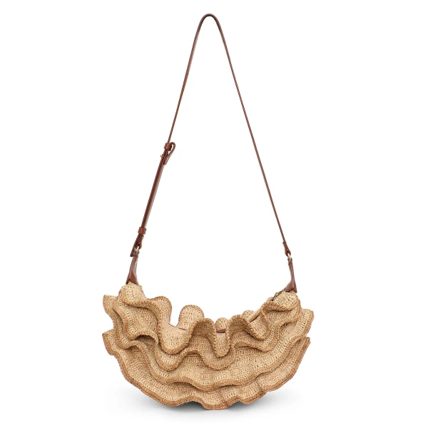 Zimmermann Goldentime Ruffle Shoulder Bag in Beige, view 4